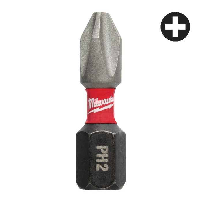 Біта SHOCKWAVE MILWAUKEE, PH2, 25мм, (25шт), пластикова коробка Біта SHOCKWAVE MILWAUKEE, PH2, 25мм, (25шт), пластикова коробка
