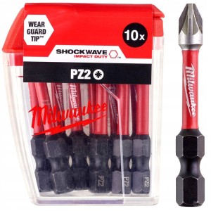 Біта SHOCKWAVE MILWAUKEE, PZ2, 50мм, (10шт), пластикова коробка