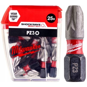 Біта SHOCKWAVE MILWAUKEE, PZ3, 25мм, (25шт), пластикова коробка