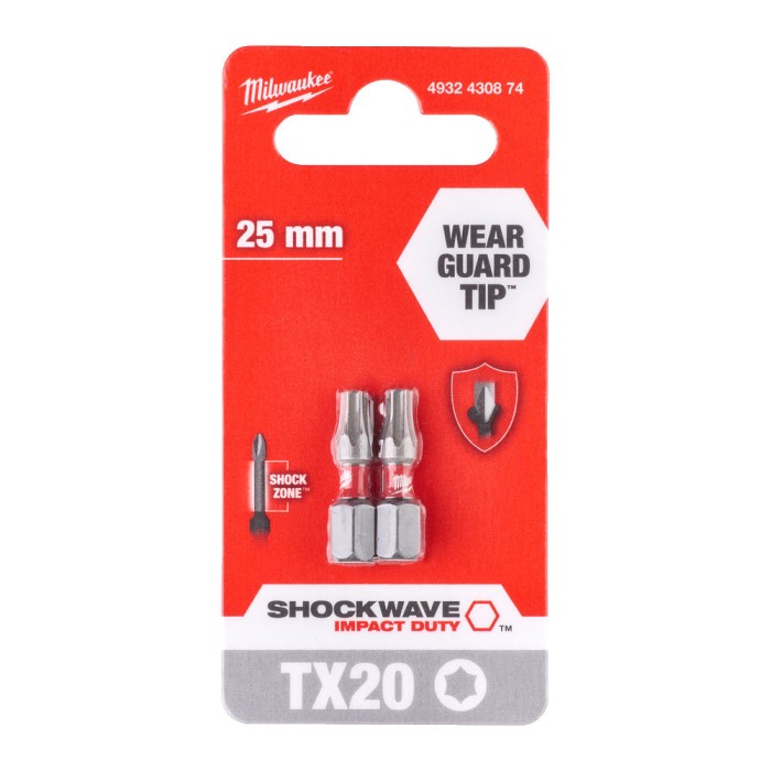 Біта SHOCKWAVE MILWAUKEE, TX20, 25мм, (2шт) (заміна на 4932500363) Біта SHOCKWAVE MILWAUKEE, TX20, 25мм, (2шт) (заміна на 4932500363)
