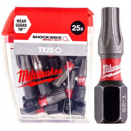 Біта SHOCKWAVE MILWAUKEE, TX25, 25мм, (25шт), пластикова коробка