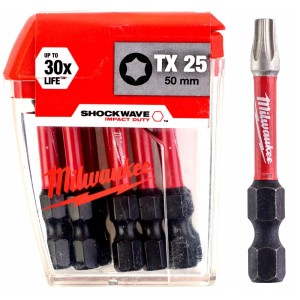 Біта SHOCKWAVE MILWAUKEE, TX25, 50мм, (10шт), пластикова коробка
