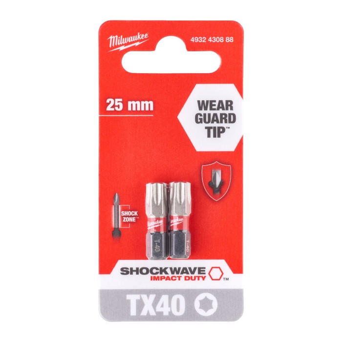Біта SHOCKWAVE MILWAUKEE, TX40, 25мм, (2шт) (заміна на 4932500367) Біта SHOCKWAVE MILWAUKEE, TX40, 25мм, (2шт) (заміна на 4932500367)