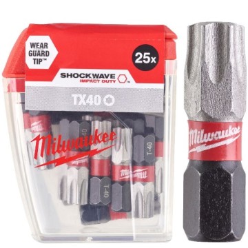 Біта SHOCKWAVE MILWAUKEE, TX40, 25мм, (25шт), пластикова коробка