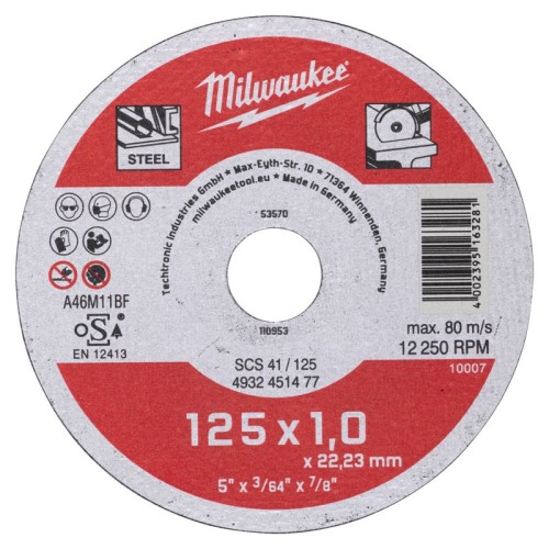 Диск відрізний по металу MILWAUKEE, SCS 41/125х1, діаметр 125мм