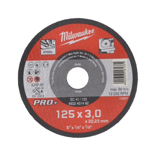 Диск відрізний по металу MILWAUKEE, SC 41/125х3 PRO+, діаметр 125мм
