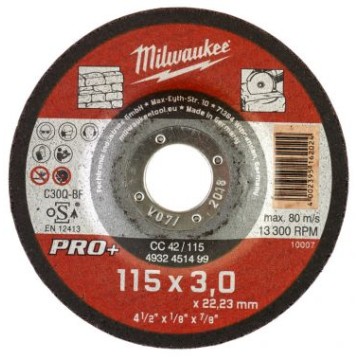 Диск відрізний по каменю MILWAUKEE, CC 42/115х3 PRO+, діаметр 115мм