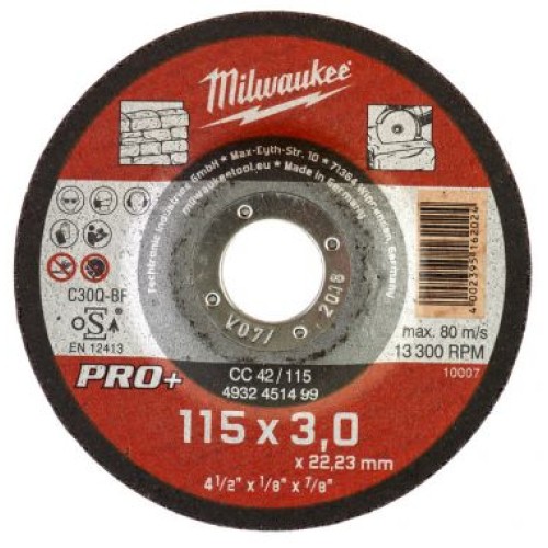 Диск відрізний по каменю MILWAUKEE, CC 42/115х3 PRO+, діаметр 115мм