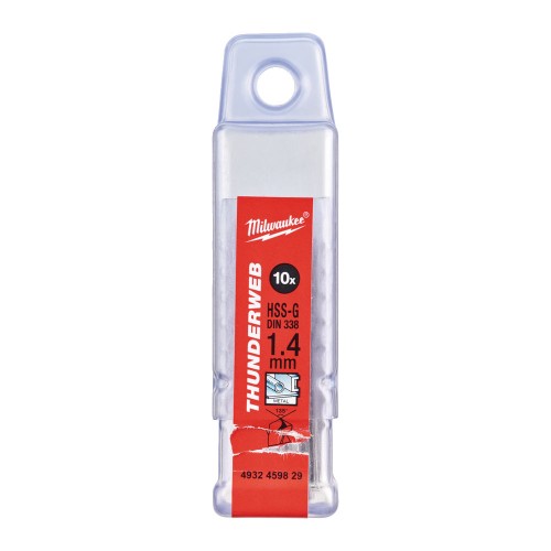 Свердло по металу THUNDERWEB HSS-G MILWAUKEE DIN338, діаметр 1,4х40х18мм, (10шт), пластикова коробка