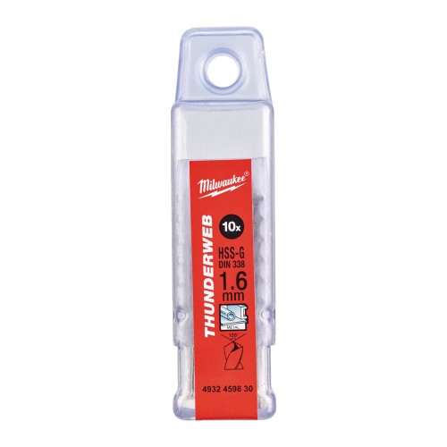 Свердло по металу THUNDERWEB HSS-G MILWAUKEE DIN338, діаметр 1,6х43х20мм, (10шт), пластикова коробка