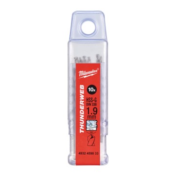 Свердло по металу THUNDERWEB HSS-G MILWAUKEE DIN338, діаметр 1,9х46х22мм, (10шт), пластикова коробка
