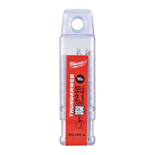 Свердло по металу THUNDERWEB HSS-G MILWAUKEE DIN338, діаметр 2,1х49х24мм, (10шт), пластикова коробка