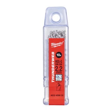 Свердло по металу THUNDERWEB HSS-G MILWAUKEE DIN338, діаметр 2,2х53х27мм, (10шт), пластикова коробка