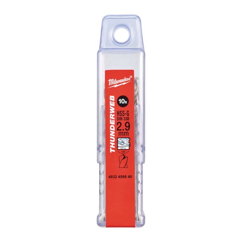 Свердло по металу THUNDERWEB HSS-G MILWAUKEE DIN338, діаметр 2,9х61х33мм, (10шт), пластикова коробка