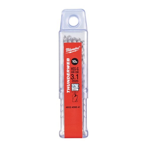 Свердло по металу THUNDERWEB HSS-G MILWAUKEE DIN338, діаметр 3,1х65х36мм, (10шт), пластикова коробка