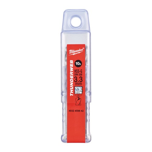 Свердло по металу THUNDERWEB HSS-G MILWAUKEE DIN338, діаметр 3,3х65х36мм, (10шт), пластикова коробка