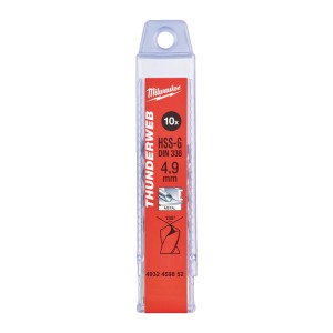 Свердло по металу THUNDERWEB HSS-G MILWAUKEE DIN338, діаметр 4,9х86х52мм, (10шт), пластикова коробка