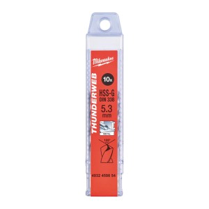 Свердло по металу THUNDERWEB HSS-G MILWAUKEE DIN338, діаметр 5,3х86х52мм, (10шт), пластикова коробка