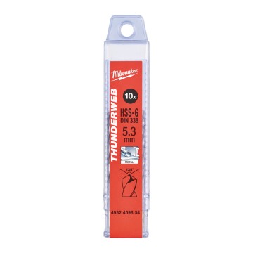 Свердло по металу THUNDERWEB HSS-G MILWAUKEE DIN338, діаметр 5,3х86х52мм, (10шт), пластикова коробка