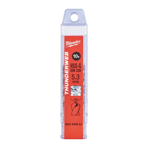 Свердло по металу THUNDERWEB HSS-G MILWAUKEE DIN338, діаметр 5,3х86х52мм, (10шт), пластикова коробка