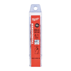 Свердло по металу THUNDERWEB HSS-G MILWAUKEE DIN338, діаметр 6,1х101х63мм, (10шт), пластикова коробка
