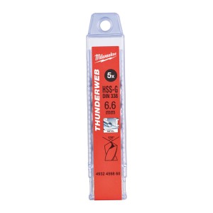 Свердло по металу THUNDERWEB HSS-G MILWAUKEE DIN338, діаметр 6,6х101х63мм, (5шт), пластикова коробка