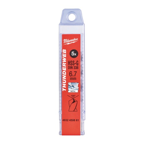 Свердло по металу THUNDERWEB HSS-G MILWAUKEE DIN338, діаметр 6,7х101х63мм, (5шт), пластикова коробка