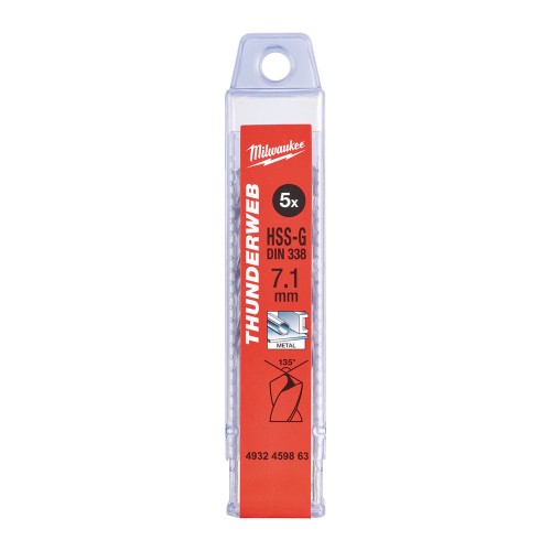 Свердло по металу THUNDERWEB HSS-G MILWAUKEE DIN338, діаметр 7,1х109х69мм, (5шт), пластикова коробка