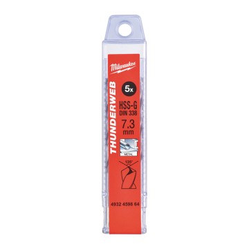 Свердло по металу THUNDERWEB HSS-G MILWAUKEE DIN338, діаметр 7,3х109х69мм, (5шт), пластикова коробка