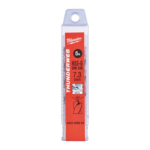 Свердло по металу THUNDERWEB HSS-G MILWAUKEE DIN338, діаметр 7,3х109х69мм, (5шт), пластикова коробка