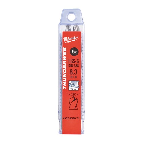 Свердло по металу THUNDERWEB HSS-G MILWAUKEE DIN338, діаметр 8,3х117х75мм, (5шт)