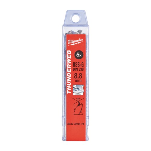 Свердло по металу THUNDERWEB HSS-G MILWAUKEE DIN338, діаметр 8,8х125х81мм, (5шт), пластикова коробка