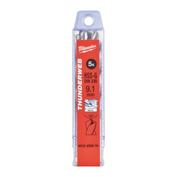 Свердло по металу THUNDERWEB HSS-G MILWAUKEE DIN338, діаметр 9,1х125х81мм, (5шт), пластикова коробка