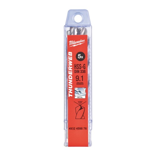Свердло по металу THUNDERWEB HSS-G MILWAUKEE DIN338, діаметр 9,1х125х81мм, (5шт), пластикова коробка