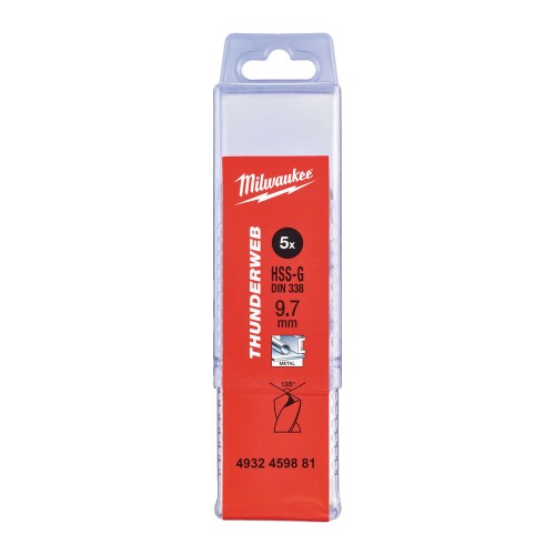 Свердло по металу THUNDERWEB HSS-G MILWAUKEE DIN338, діаметр 9,7х133х87мм, (5шт), пластикова коробка