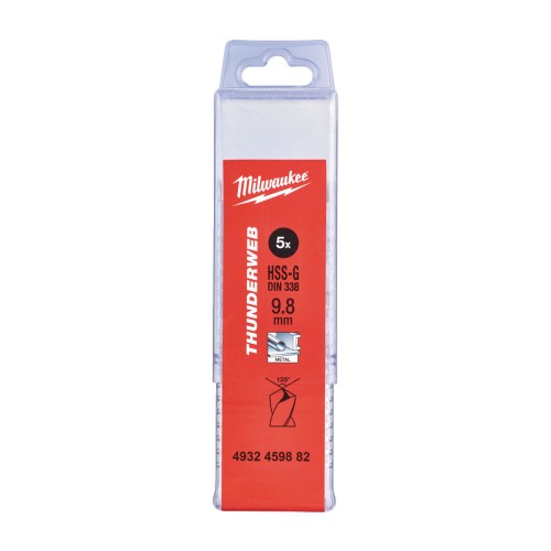 Свердло по металу THUNDERWEB HSS-G MILWAUKEE DIN338, діаметр 9,8х133х87мм, (5шт), пластикова коробка