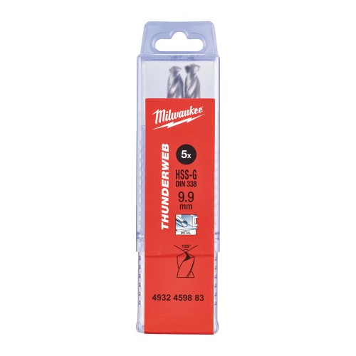 Свердло по металу THUNDERWEB HSS-G MILWAUKEE DIN338, діаметр 9,9х133х87мм, (5шт), пластиклва коробка