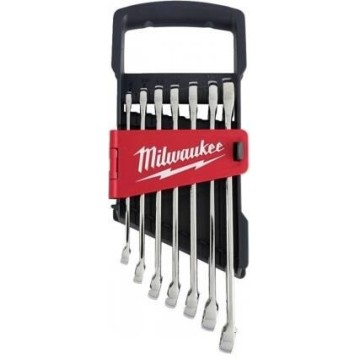 Набір ключів рожково-накидних метричних хромованих MAX BITE MILWAUKEE з храповиком, (8/10/12/13/ 14/15/17 /22мм) (7шт) пластиков
