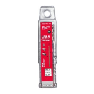Свердло по металу HSS-Co MILWAUKEE DIN338, діаметр 3,3х67х37мм, (10шт), пластикова коробка