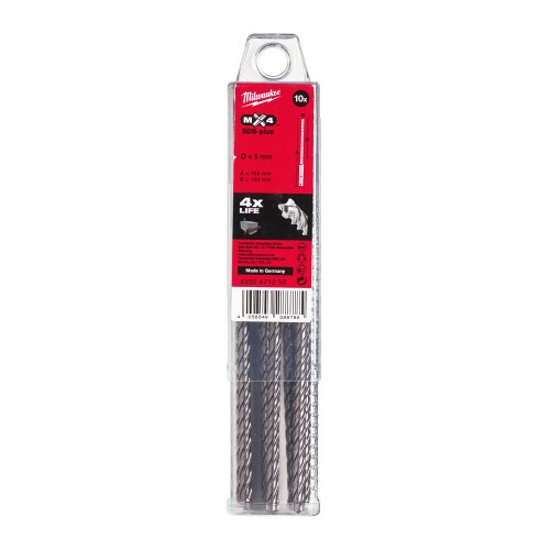 Бур SDS-PLUS MX4 MILWAUKEE, діаметр 5,0х165х100мм, (10шт), пластикова коробка