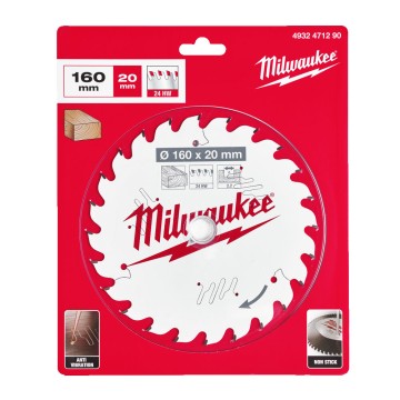 Диск пиляльний по дереву PFTE MILWAUKEE, діаметр 160х20х2,2мм, 24 зуб.