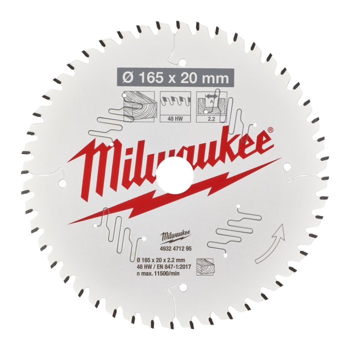 Диск пиляльний по дереву PFTE MILWAUKEE, діаметр 165х20х2,2мм, 48 зуб. Диск пиляльний по дереву PFTE MILWAUKEE, діаметр 165х20х2,2мм, 48 зуб.
