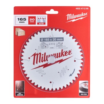 Диск пиляльний по дереву PFTE MILWAUKEE, діаметр 165х20х2,2мм, 48 зуб.