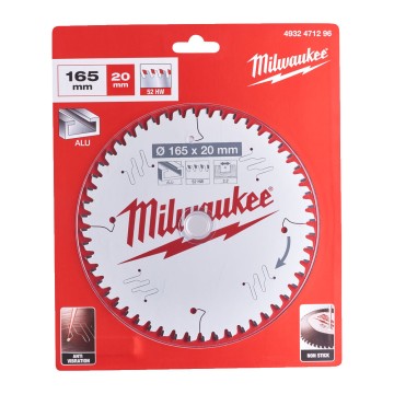 Диск пиляльний по алюмінію Alu PFTE MILWAUKEE, діаметр 165х20х2,2мм, 52 зуб.