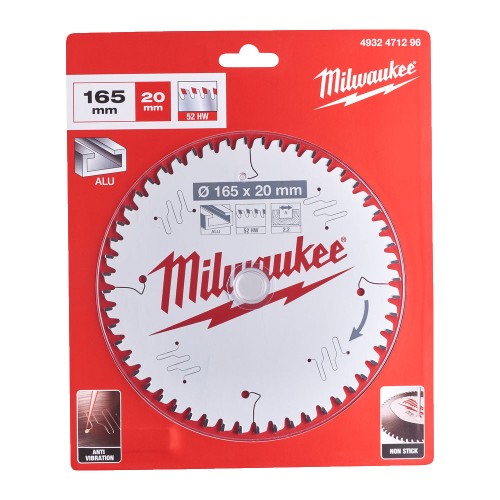 Диск пиляльний по алюмінію Alu PFTE MILWAUKEE, діаметр 165х20х2,2мм, 52 зуб.