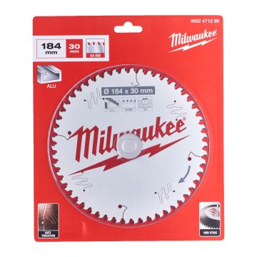Диск пиляльний по алюмінію Alu PFTE MILWAUKEE, діаметр 184х30х2,4мм, 54 зуб.