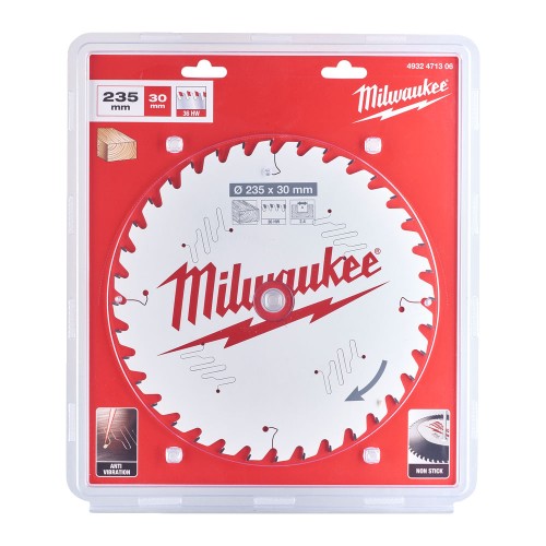 Диск пиляльний по дереву PFTE MILWAUKEE, діаметр 235х30х2,4мм, 36 зуб.