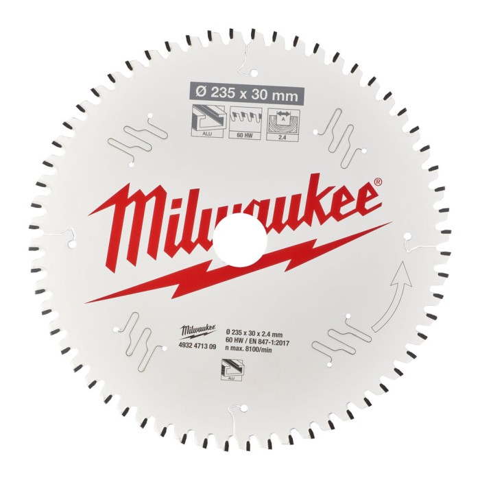 Диск пиляльний по алюмінію Alu PFTE MILWAUKEE, діаметр 235х30х2,4мм, 60 зуб. Диск пиляльний по алюмінію Alu PFTE MILWAUKEE, діаметр 235х30х2,4мм, 60 зуб.