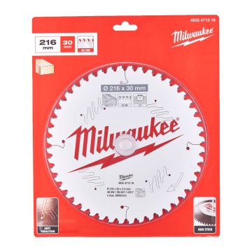 Диск пиляльний по дереву для торцювальних пил PFTE MILWAUKEE, діаметр 216х30х2,4мм, 48 зуб.
