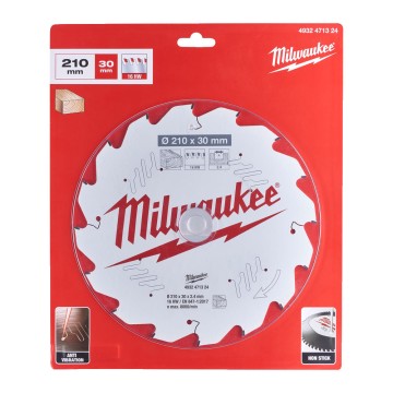 Диск пиляльний по дереву PFTE THIN KERF MILWAUKEE, діаметр 210x30x2,4мм, 16зуб.
